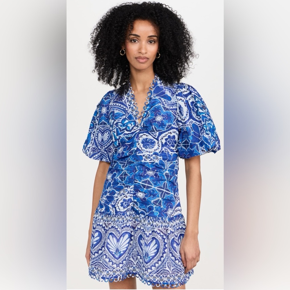 FARM Rio Tile Dream Multicolor V Neckline Short Sleeve Mini Dress